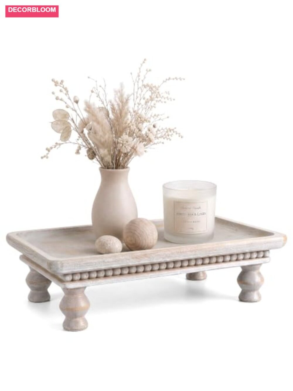 Wood Pedestal Stand Decorative Tray Farmhouse Display Riser 12x7 Kitchen Decor